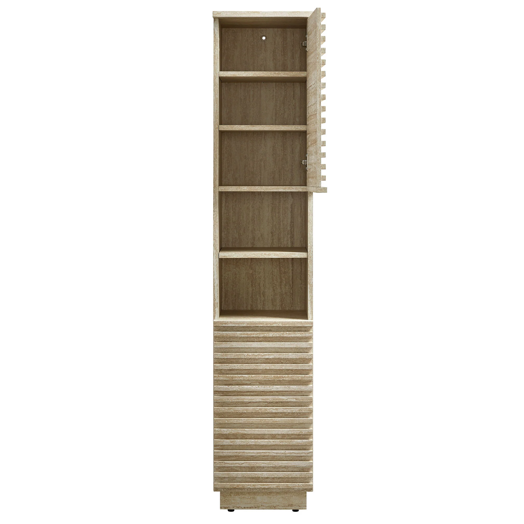 Render Tall Narrow Faux Travertine Linen Storage Cabinet - Image 6