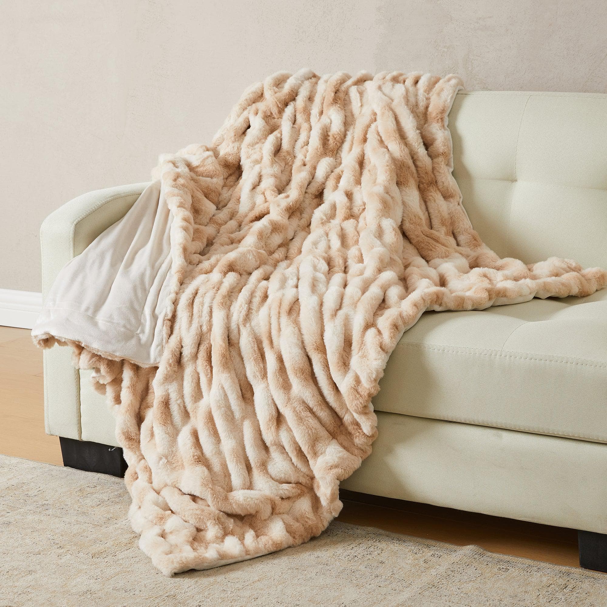 Ruched Faux Fur Throw Blanket - Alondra Collection - Image 34