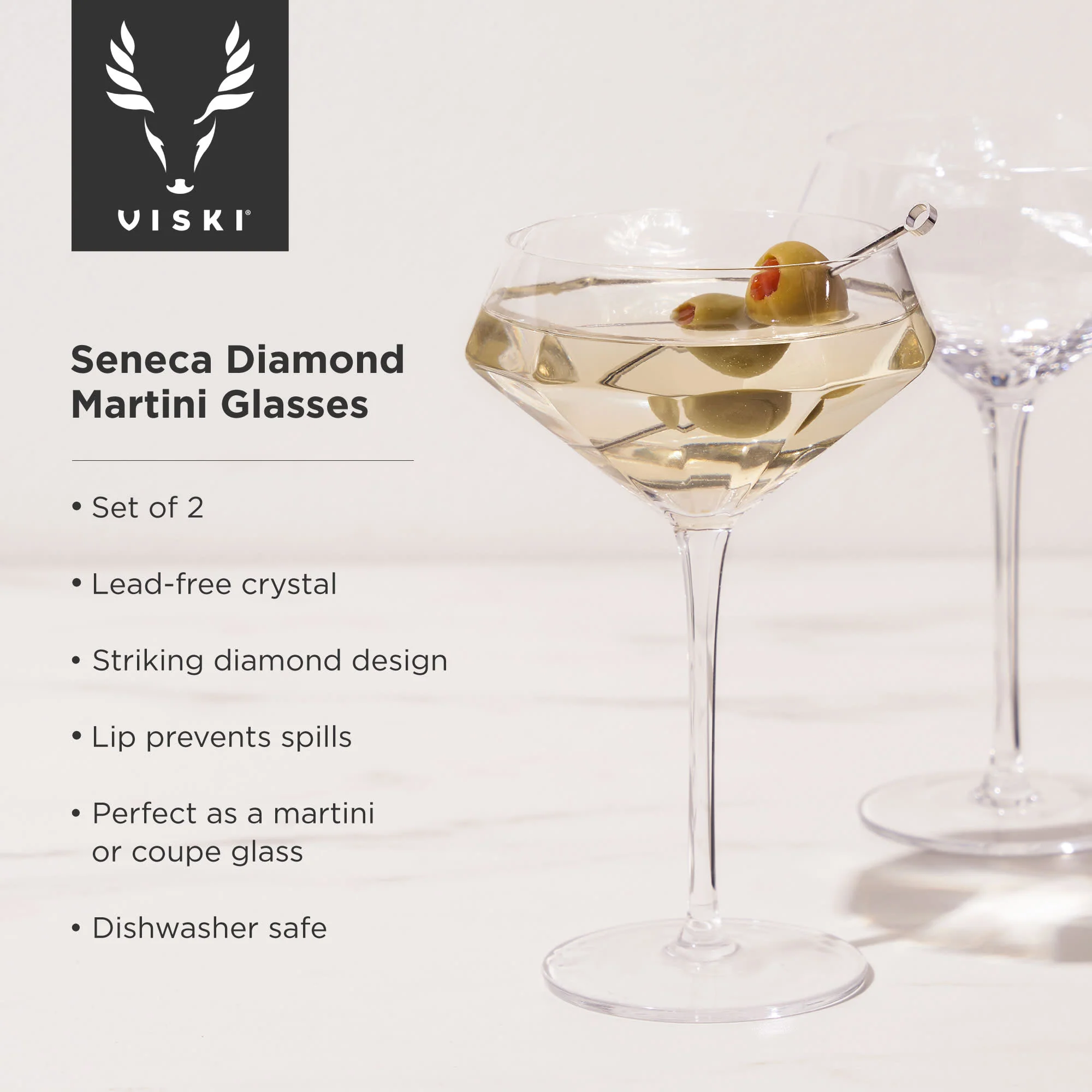 Seneca crystal diamond martini glasses viski® - Image 4