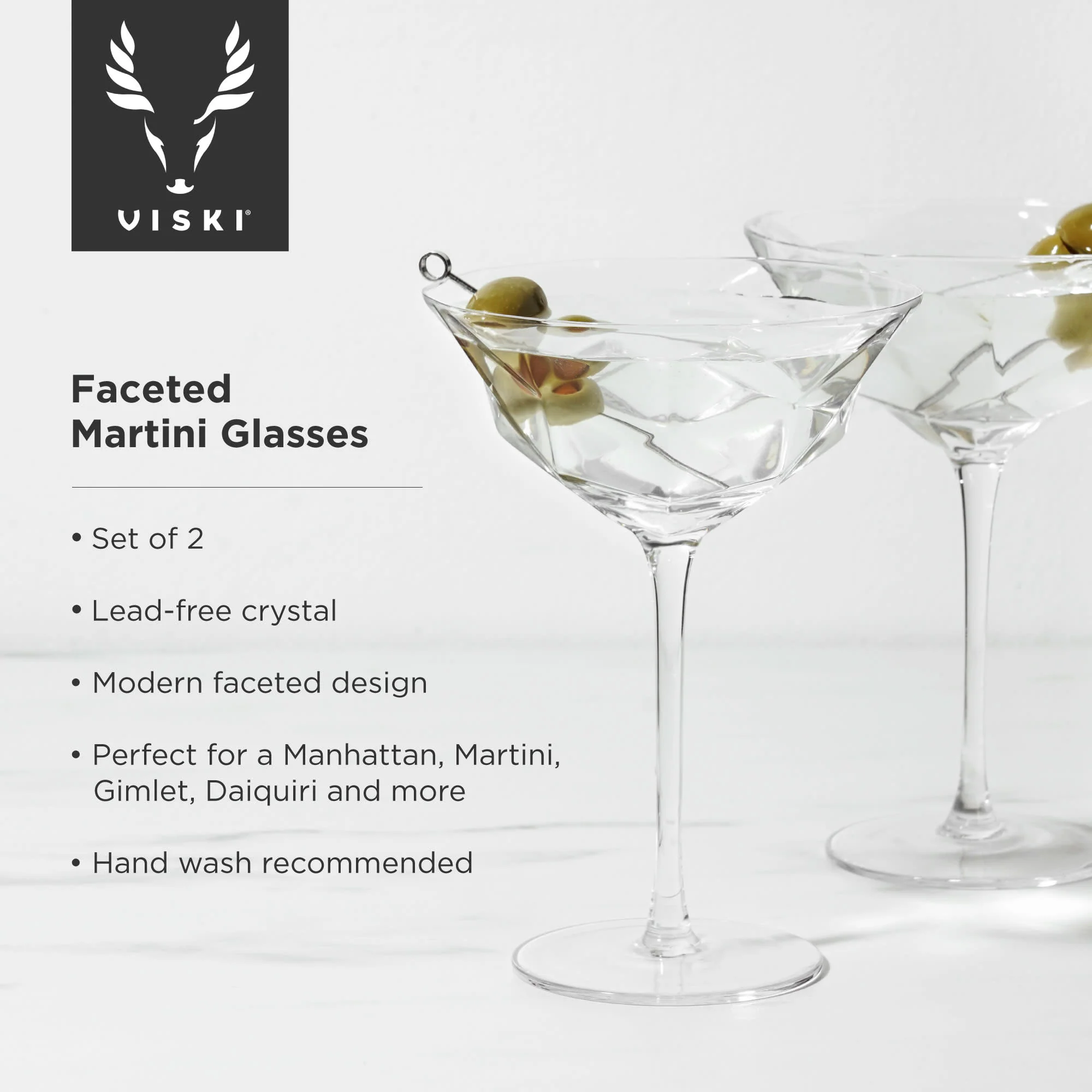 Seneca faceted crystal martini glasses viski® - Image 4