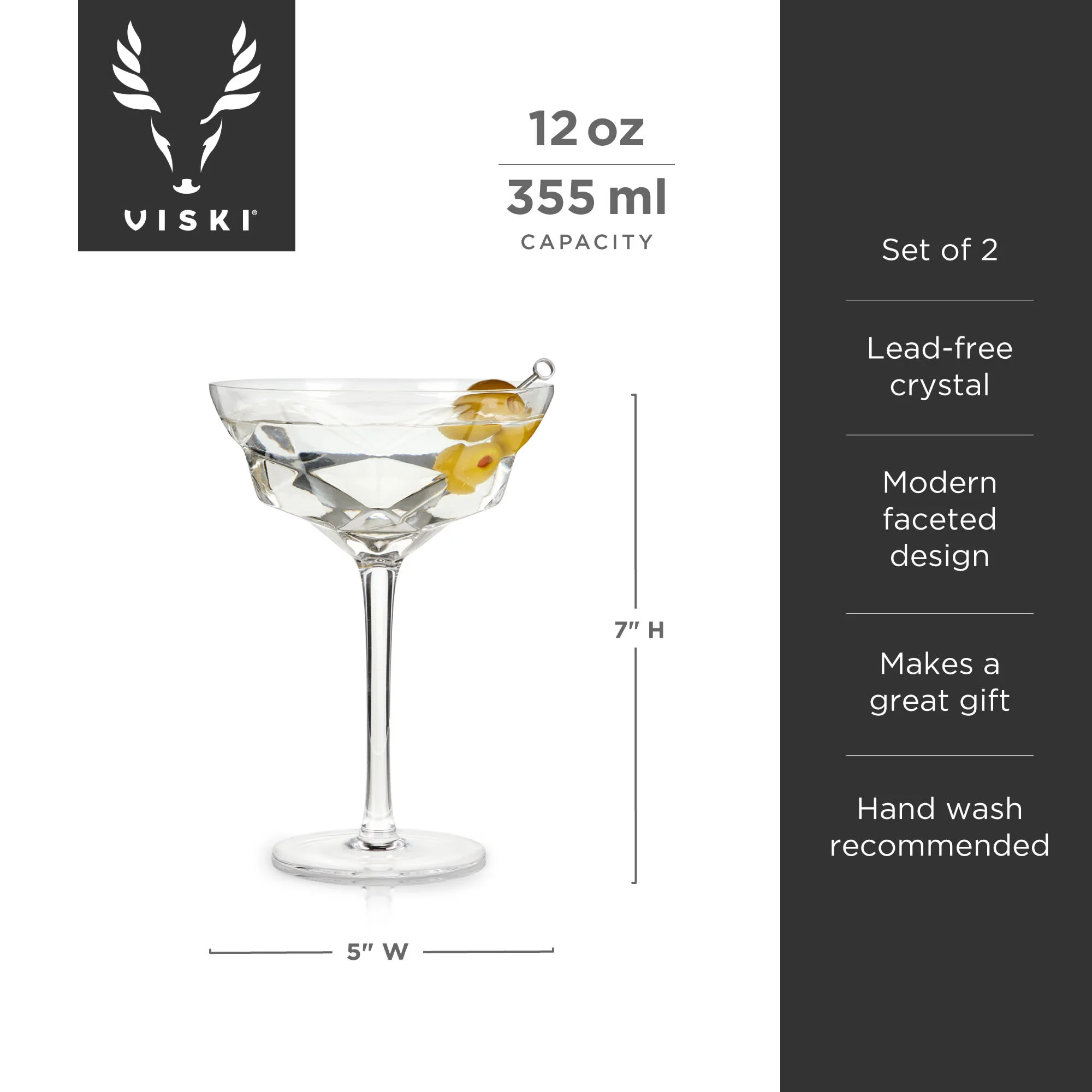 Seneca faceted crystal martini glasses viski® - Image 5