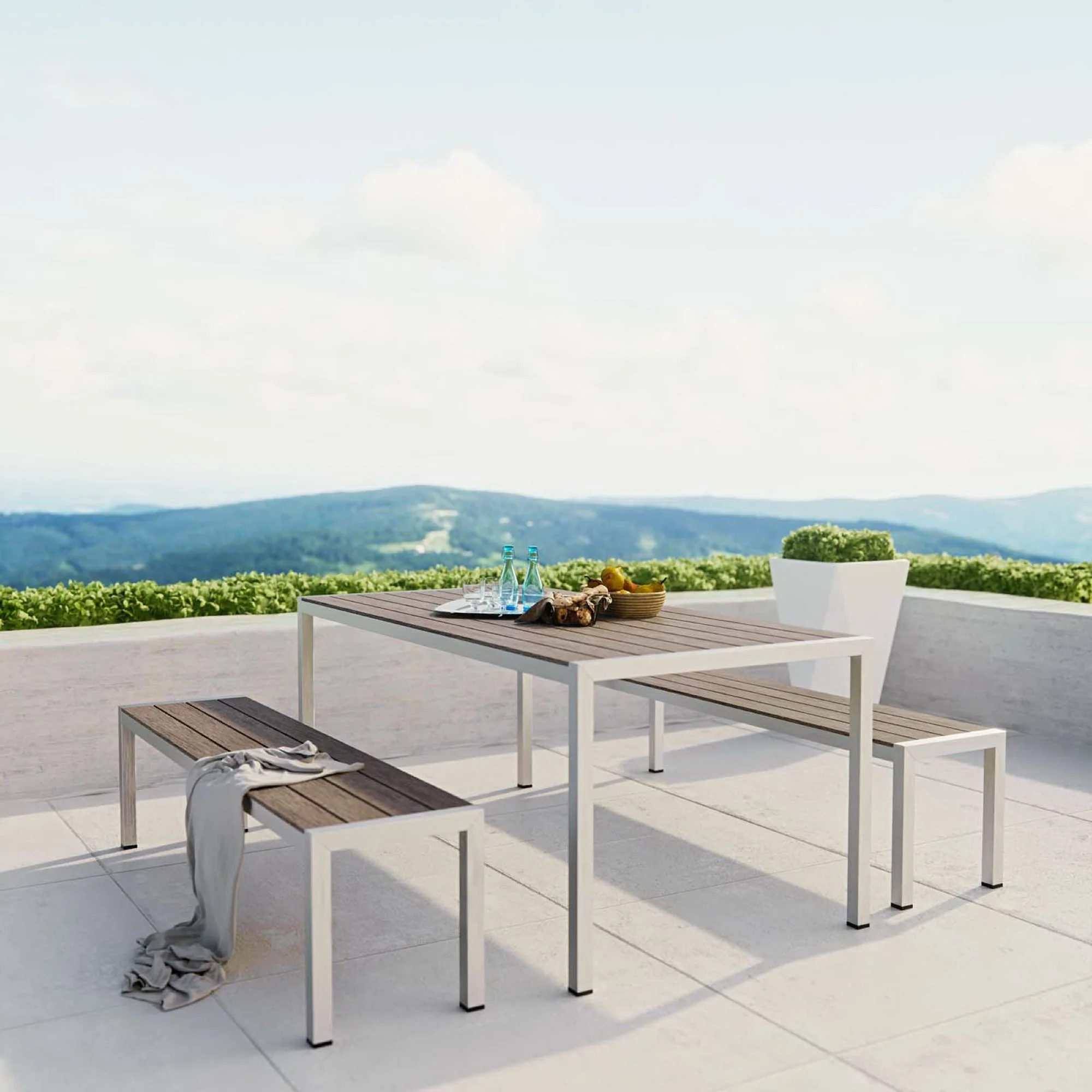 Shore 3 Piece Outdoor Patio Aluminum Dining Set by Modway - Image 6
