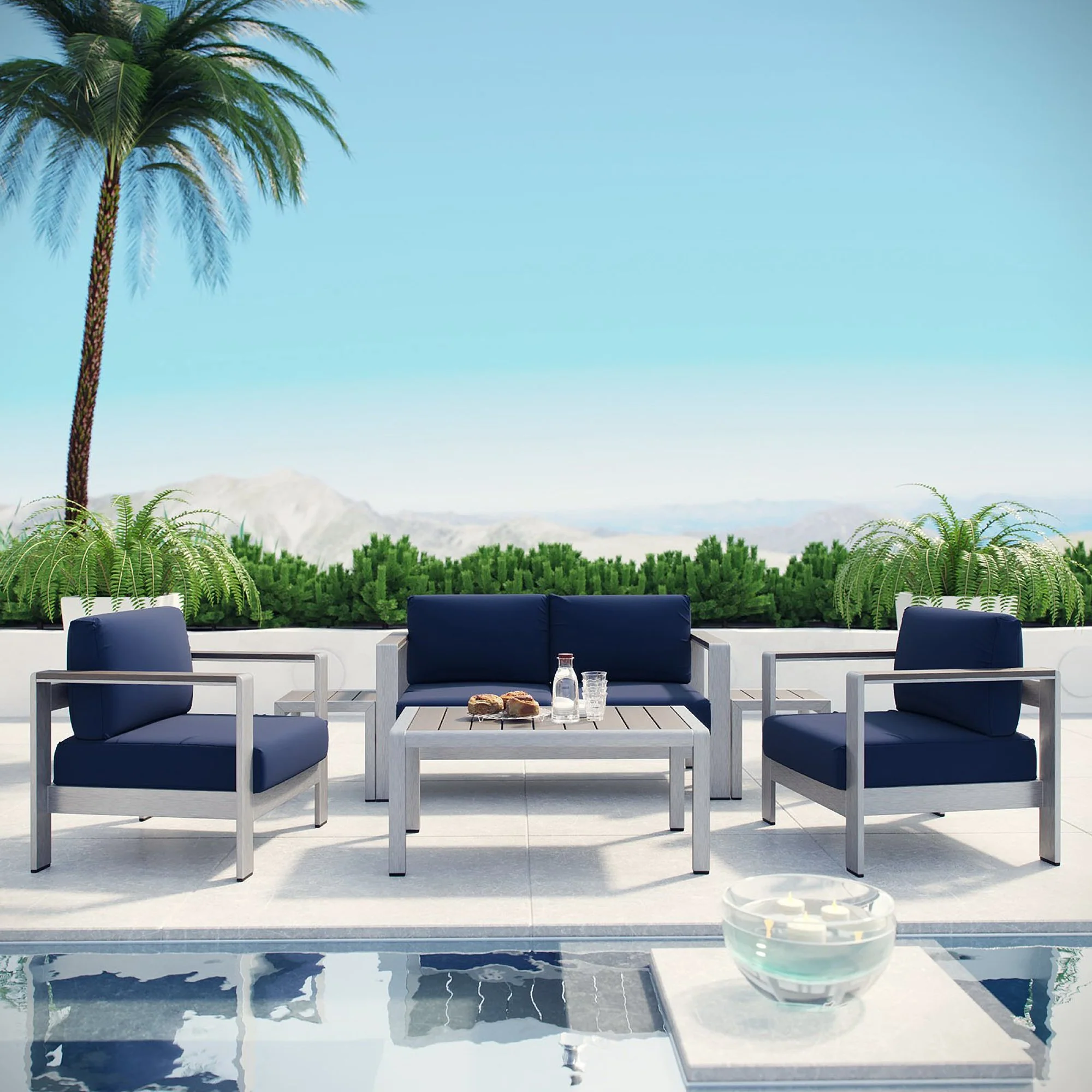 Shore 6 Piece Outdoor Patio Aluminum Sectional Sofa Set - Image 6