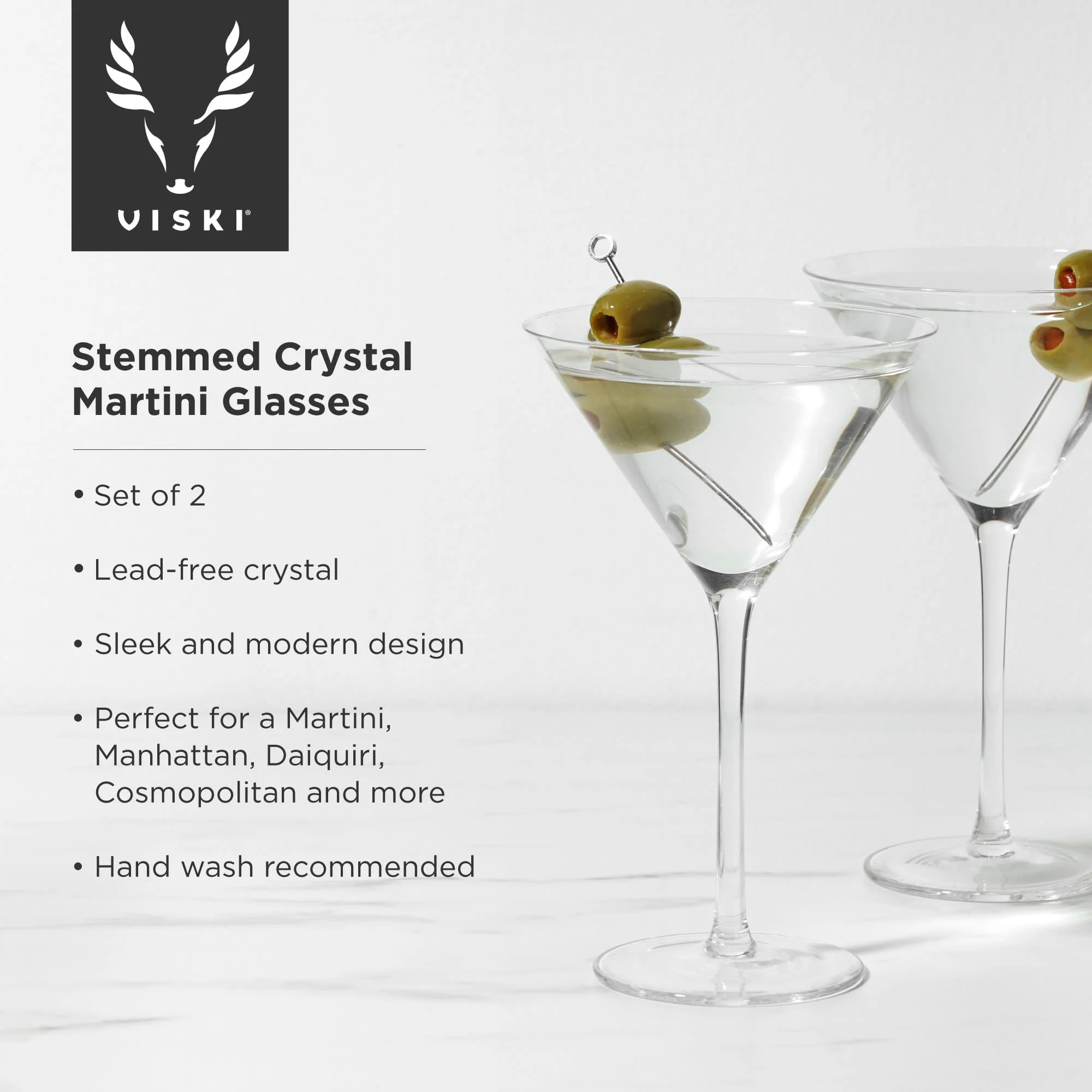 Stemmed crystal martini glasses by viski® - Image 3