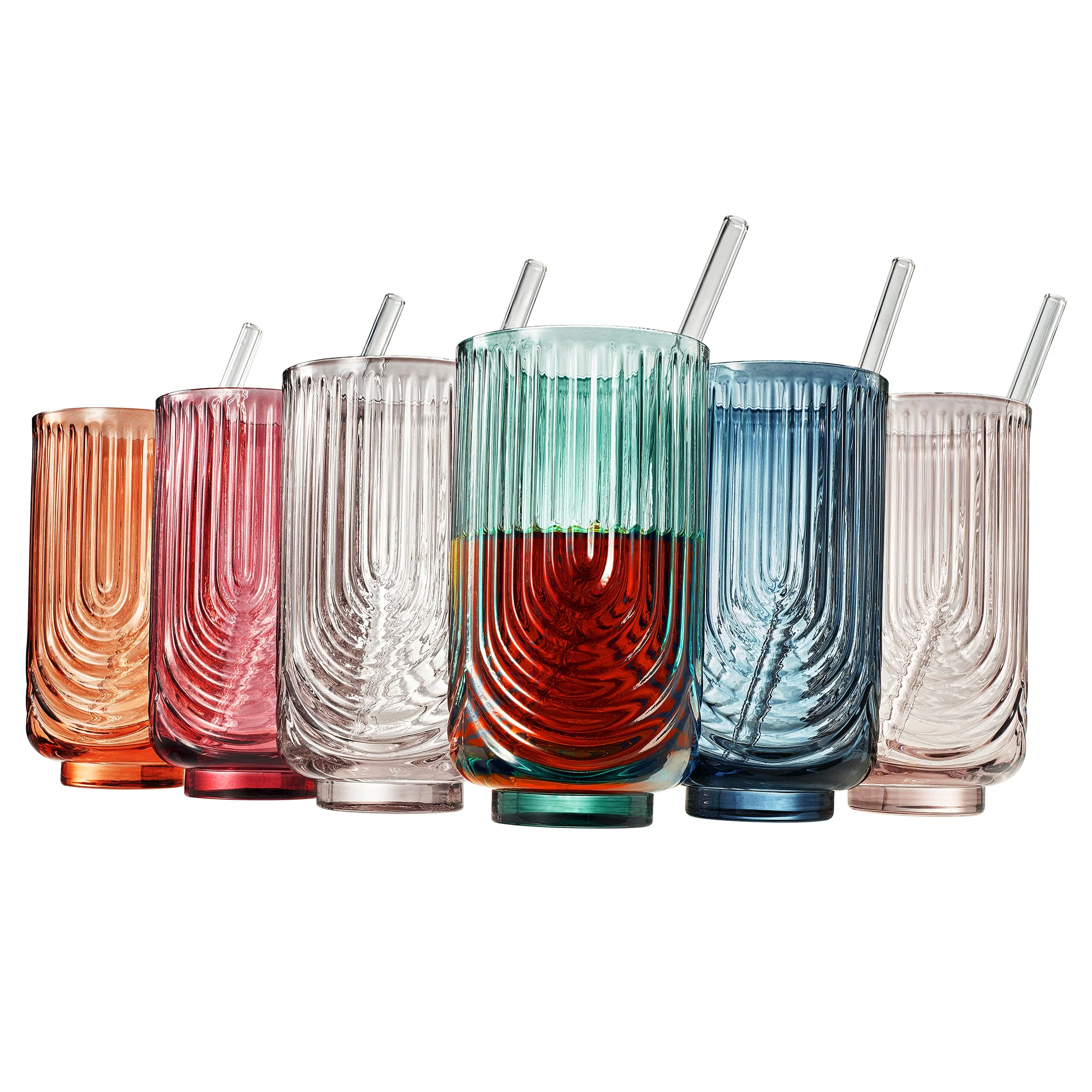 Tonal Highball Glassware with Matching Straw, Set of 6 - Image 3