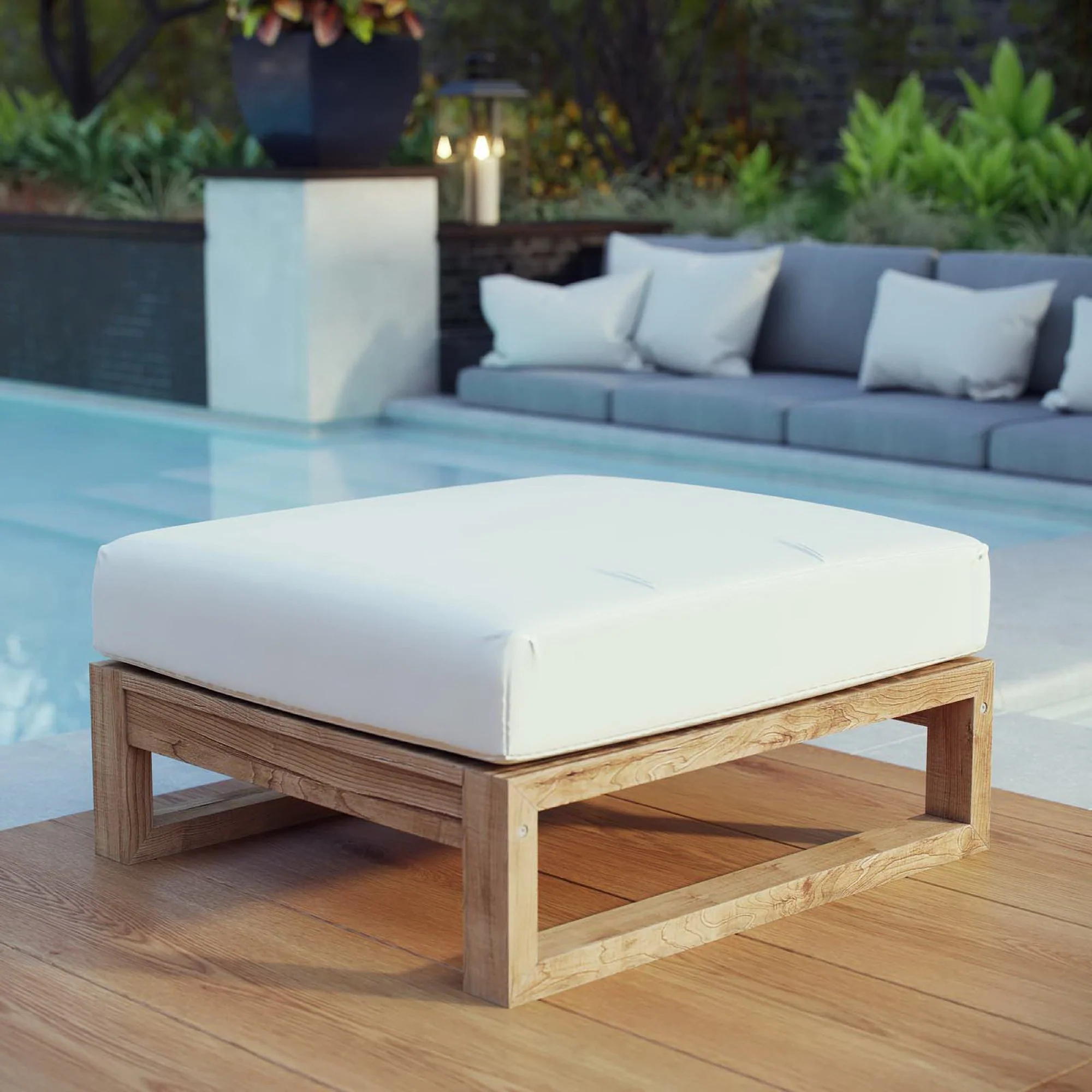 Upland Outdoor Patio Teak Ottoman by Modway - Image 4