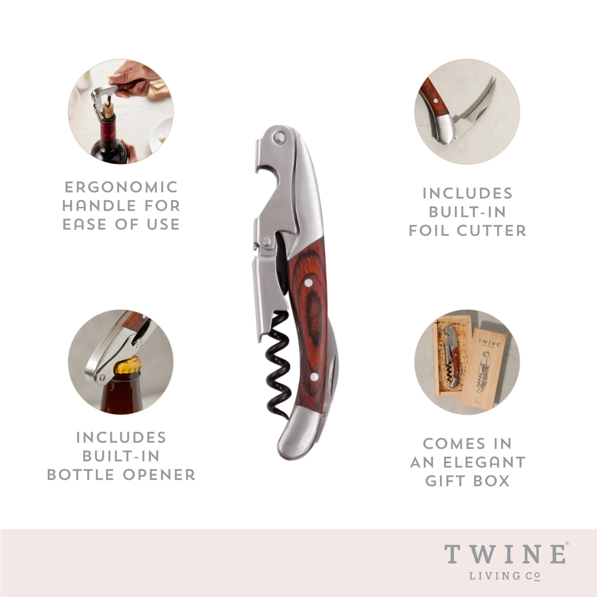 Wooden double hinged corkscrew by twine® - Image 5