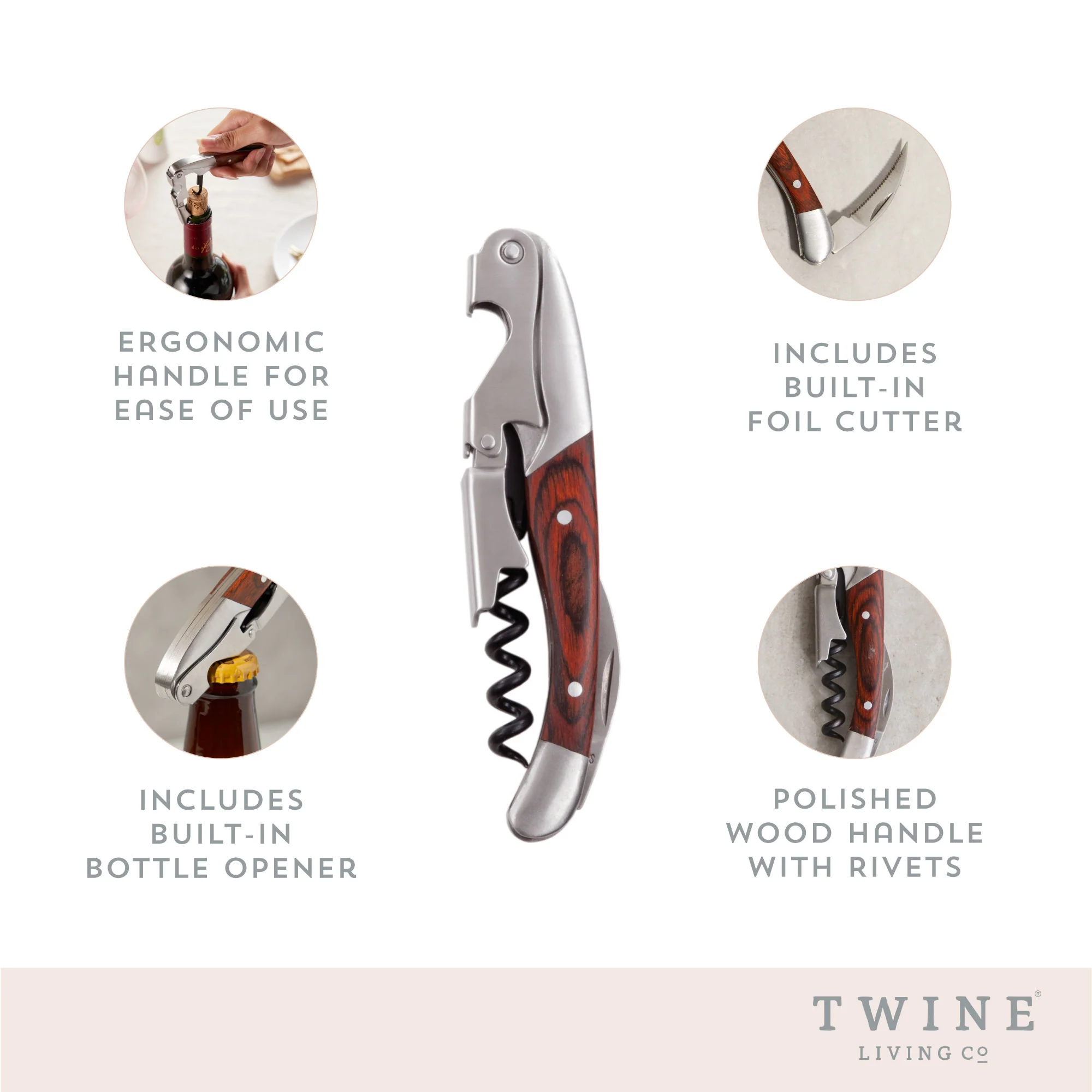 Wooden double hinged corkscrew by twine® - Image 9